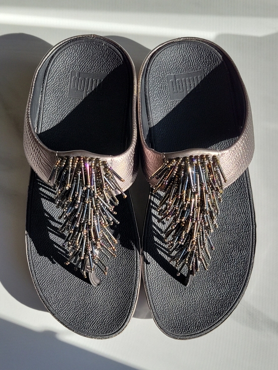 Fitflop Shoes - Fitflop Metallic Rose Gold Straps With  Beaded Fringe Sandals